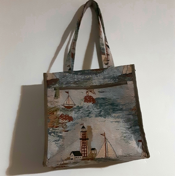 1990's tapestry carpet bag w/ nautical design - Picture 5 of 7